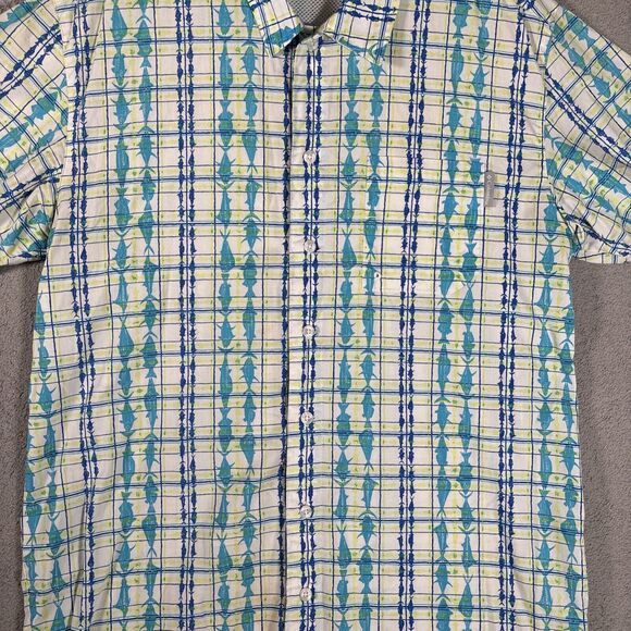 Columbia Pfg S/s Button Down Shirt Men’s Medium Plaid Fish AOP Tuna - Picture 2 of 10